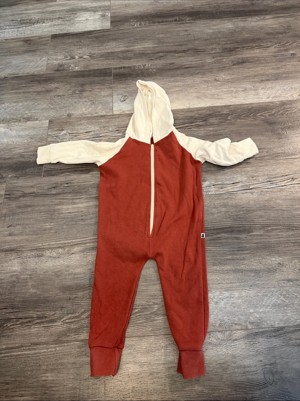 Little & Lively Kids Two-Tone Rust and Cream Hooded One-Piece